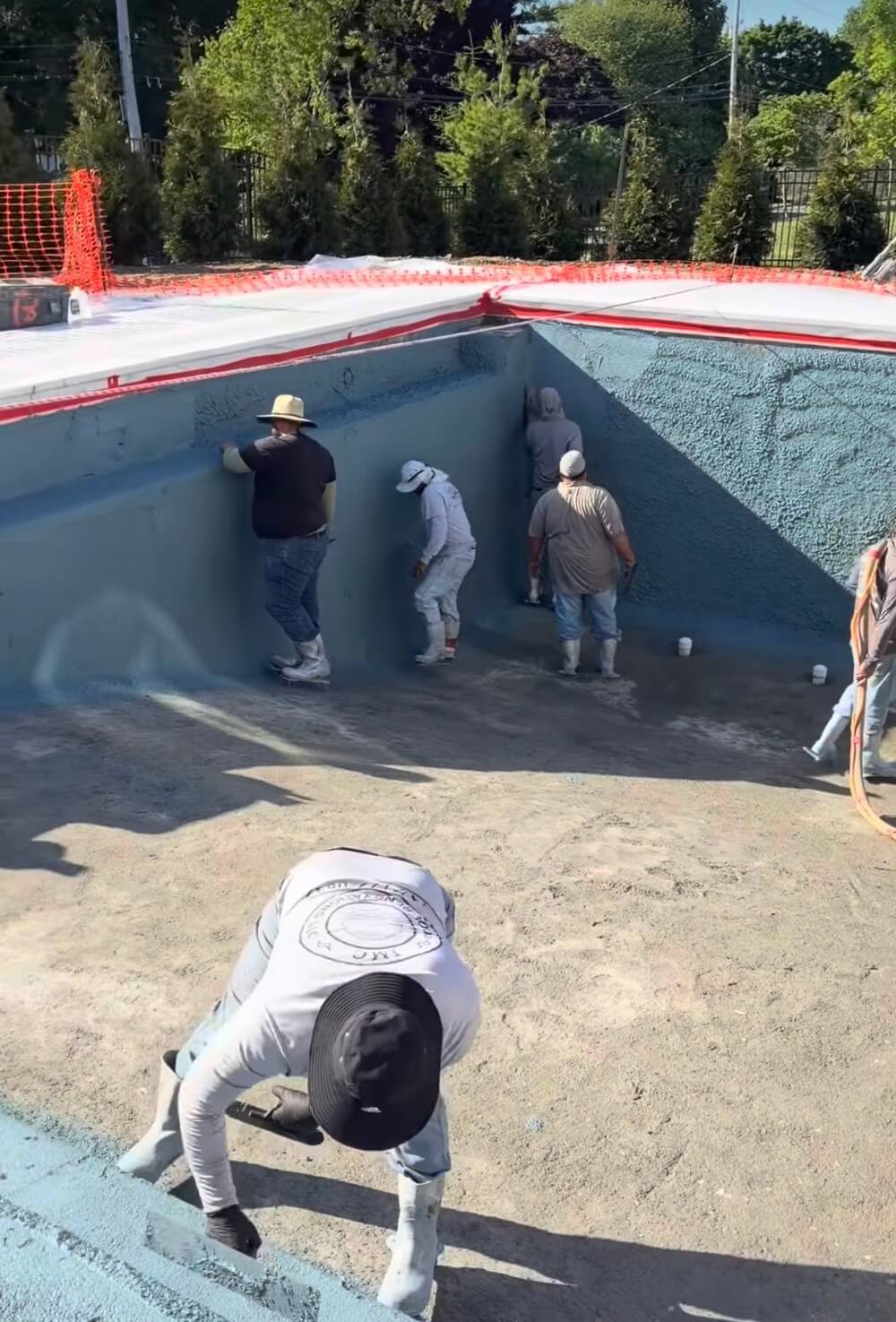 Plastering a Pool During Construction of a Modern Style Pool in Ramsey, NJ